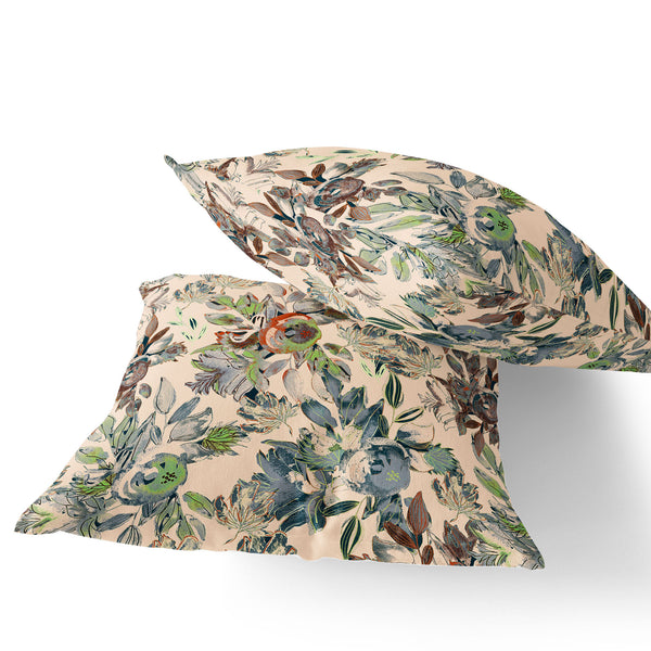 Homeroots Set Of Two 16" X 16" Green And Brown Blown Seam Floral Indoor Outdoor Throw Pillow  Polyester 535510