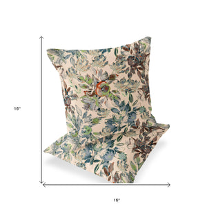 Homeroots Set Of Two 16" X 16" Green And Brown Blown Seam Floral Indoor Outdoor Throw Pillow  Polyester 535510
