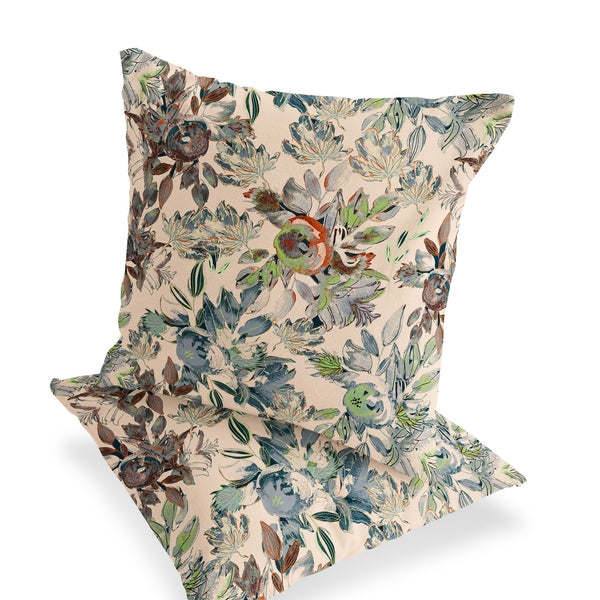 Homeroots Set Of Two 16" X 16" Green And Brown Blown Seam Floral Indoor Outdoor Throw Pillow  Polyester 535510