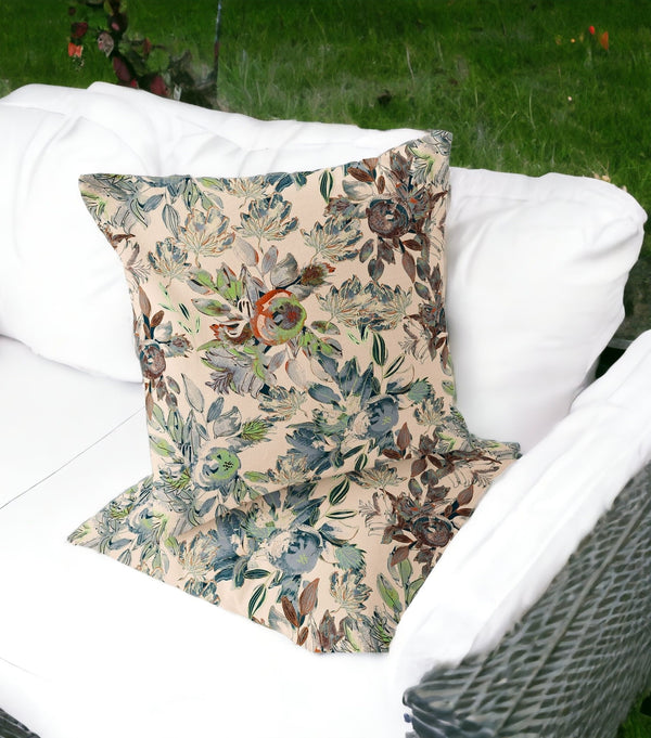 Homeroots Set Of Two 16" X 16" Green And Brown Blown Seam Floral Indoor Outdoor Throw Pillow  Polyester 535510