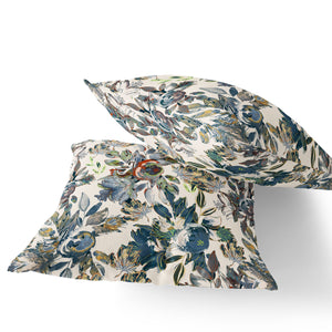 Homeroots Set Of Two 16" X 16" Blue And Green Blown Seam Floral Indoor Outdoor Throw Pillow  Polyester 535511