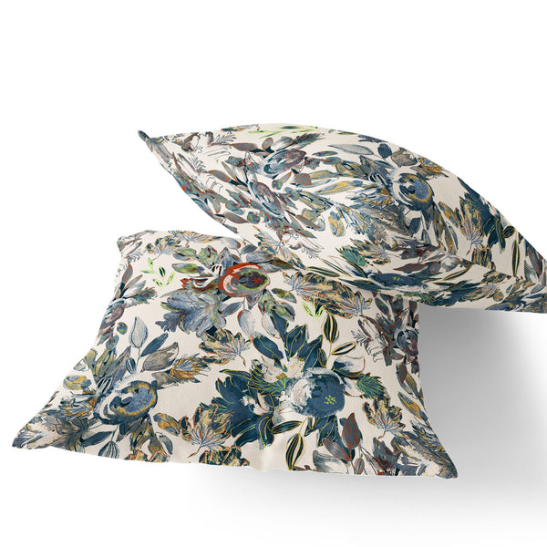 Homeroots Set Of Two 16" X 16" Blue And Green Blown Seam Floral Indoor Outdoor Throw Pillow  Polyester 535511