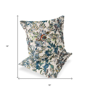 Homeroots Set Of Two 16" X 16" Blue And Green Blown Seam Floral Indoor Outdoor Throw Pillow  Polyester 535511