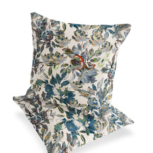 Homeroots Set Of Two 16" X 16" Blue And Green Blown Seam Floral Indoor Outdoor Throw Pillow  Polyester 535511