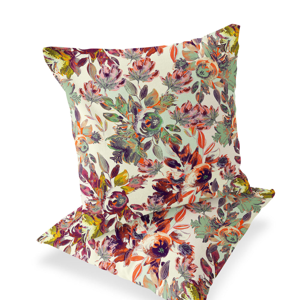 Homeroots Set Of Two 16" X 16" Green And Yellow Blown Seam Floral Indoor Outdoor Throw Pillow  Polyester 535512