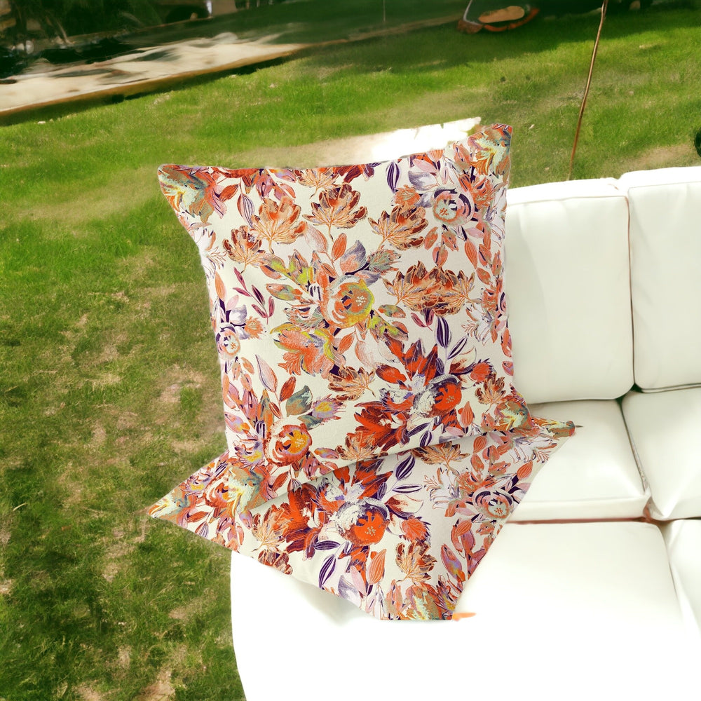 Homeroots Set Of Two 16" X 16" Beige And Red Blown Seam Floral Indoor Outdoor Throw Pillow  Polyester 535513
