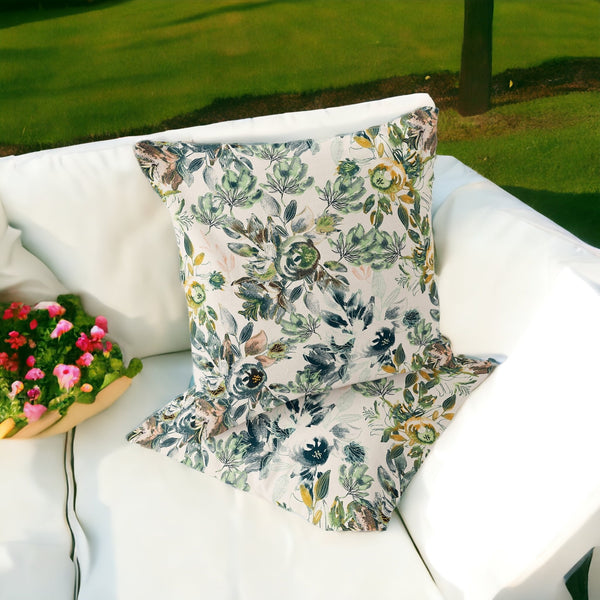 Homeroots Set Of Two 16" X 16" Green And White Blown Seam Floral Indoor Outdoor Throw Pillow  Polyester 535514