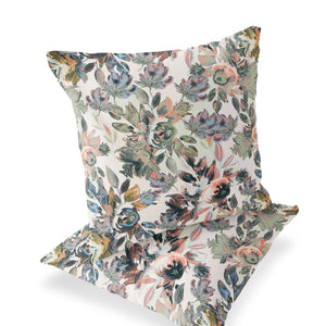 Homeroots Set Of Two 16" X 16" Pink And White Blown Seam Floral Indoor Outdoor Throw Pillow  Polyester 535515