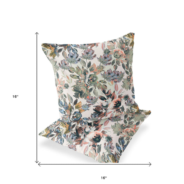 Homeroots Set Of Two 16" X 16" Pink And White Blown Seam Floral Indoor Outdoor Throw Pillow  Polyester 535515
