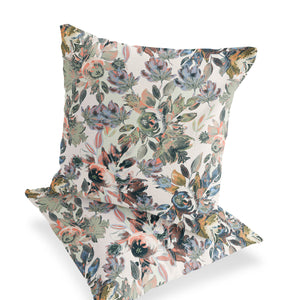 Homeroots Set Of Two 16" X 16" Pink And White Blown Seam Floral Indoor Outdoor Throw Pillow  Polyester 535515