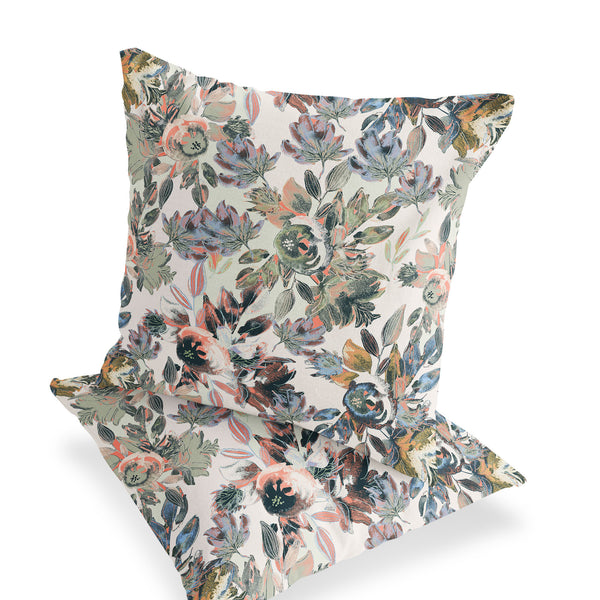 Homeroots Set Of Two 16" X 16" Pink And White Blown Seam Floral Indoor Outdoor Throw Pillow  Polyester 535515