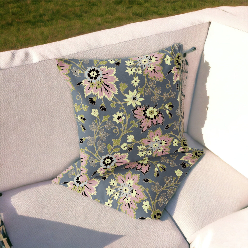 Homeroots Set Of Two 16" X 16" Gray And Pink Blown Seam Floral Indoor Outdoor Throw Pillow  Polyester 535517