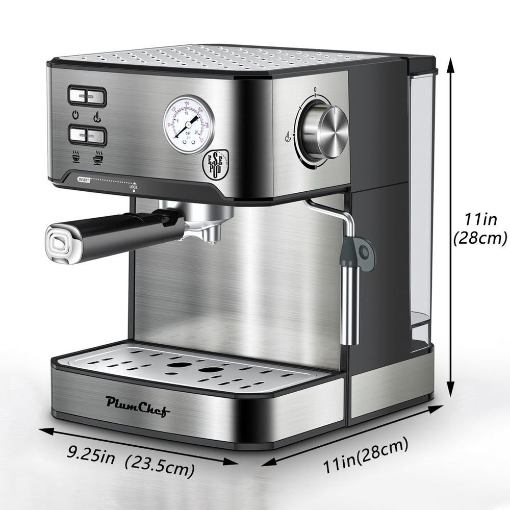 English Elm 20 Bar Stainless Steel Espresso Machine with Steam Wand for Home Barista Brewing W1002P292428