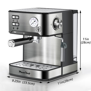 English Elm 20 Bar Stainless Steel Espresso Machine with Steam Wand for Home Barista Brewing W1002P292428