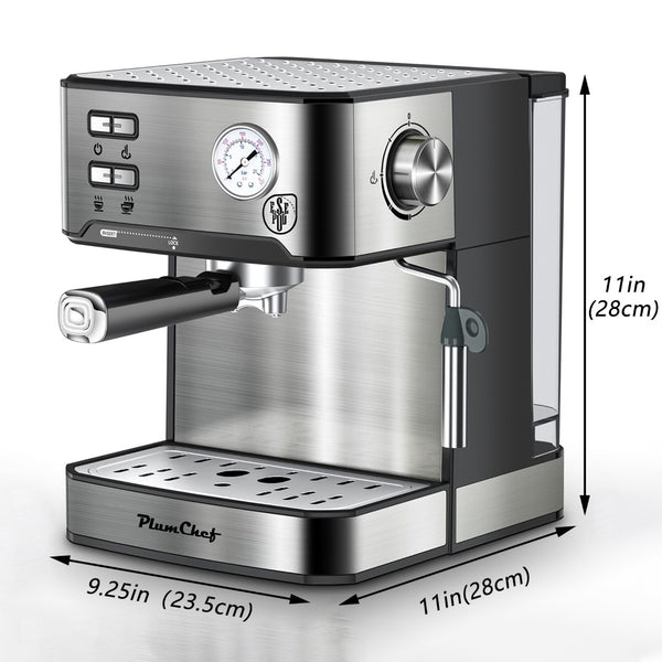 English Elm 20 Bar Stainless Steel Espresso Machine with Steam Wand for Home Barista Brewing W1002P292428