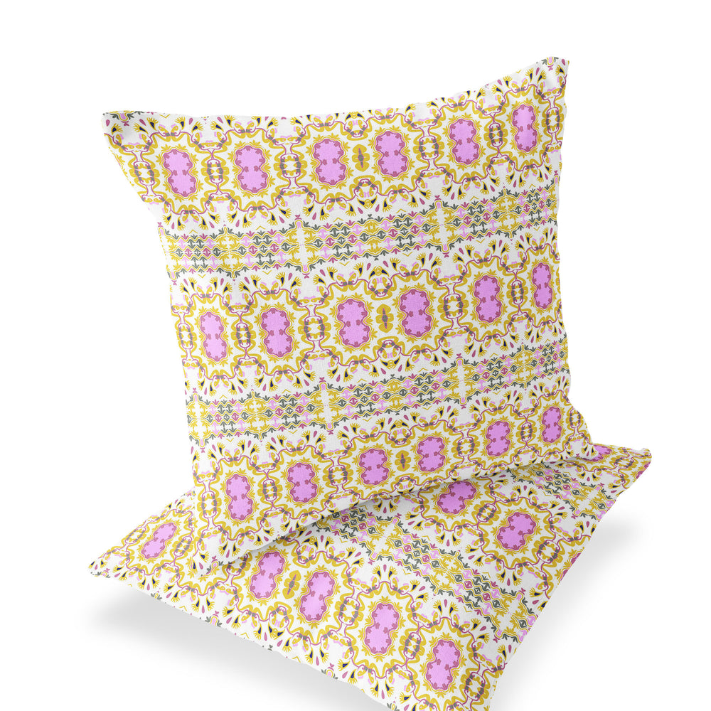 Homeroots Set Of Two 16" X 16" Yellow And White Blown Seam Floral Indoor Outdoor Throw Pillow  Polyester 535519