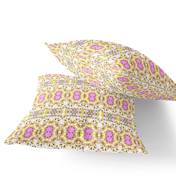 Homeroots Set Of Two 16" X 16" Yellow And White Blown Seam Floral Indoor Outdoor Throw Pillow  Polyester 535519