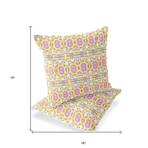 Homeroots Set Of Two 16" X 16" Yellow And White Blown Seam Floral Indoor Outdoor Throw Pillow  Polyester 535519