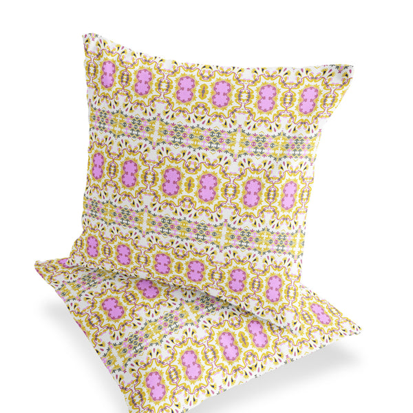 Homeroots Set Of Two 16" X 16" Yellow And White Blown Seam Floral Indoor Outdoor Throw Pillow  Polyester 535519