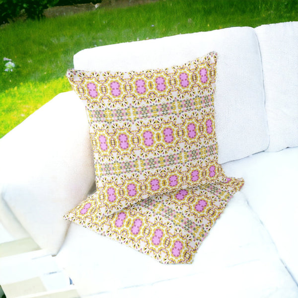 Homeroots Set Of Two 16" X 16" Yellow And White Blown Seam Floral Indoor Outdoor Throw Pillow  Polyester 535519