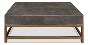 Sarreid Gideon Shagreen Square Coffee Table In Antique Grey With Gold Trim And Elegant Brass Knobs Grey  53552-1