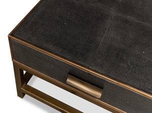 Sarreid Gideon Shagreen Square Coffee Table In Antique Grey With Gold Trim And Elegant Brass Knobs Grey  53552-1