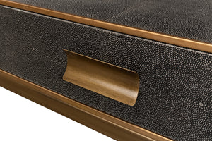 Sarreid Gideon Shagreen Square Coffee Table In Antique Grey With Gold Trim And Elegant Brass Knobs Grey  53552-1