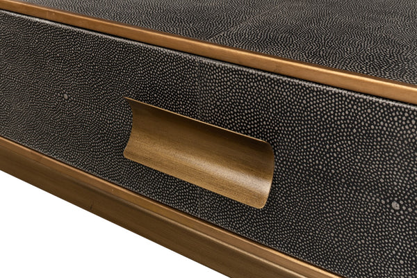 Sarreid Gideon Shagreen Square Coffee Table In Antique Grey With Gold Trim And Elegant Brass Knobs Grey  53552-1
