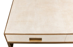 Sarreid Gideon Shagreen Square Coffee Table In Osprey White With Gold Leather Trim & Brass Knobs - Stylish! White  53552-4