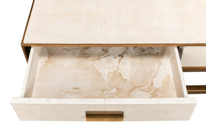 Sarreid Gideon Shagreen Square Coffee Table In Osprey White With Gold Leather Trim & Brass Knobs - Stylish! White  53552-4