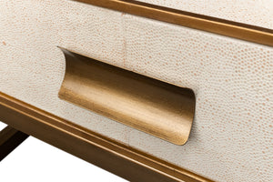 Sarreid Gideon Shagreen Square Coffee Table In Osprey White With Gold Leather Trim & Brass Knobs - Stylish! White  53552-4