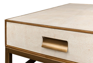 Sarreid Gideon Shagreen Square Coffee Table In Osprey White With Gold Leather Trim & Brass Knobs - Stylish! White  53552-4