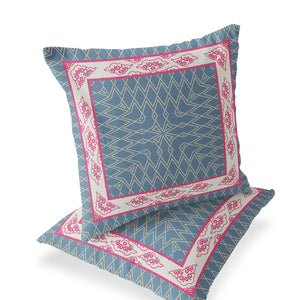 Homeroots Set Of Two 16" X 16" Blue And Pink Blown Seam Geometric Indoor Outdoor Throw Pillow  Polyester 535521