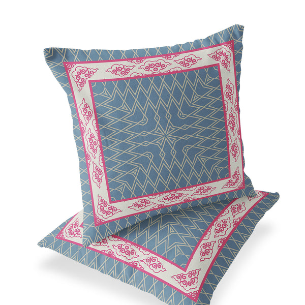 Homeroots Set Of Two 16" X 16" Blue And Pink Blown Seam Geometric Indoor Outdoor Throw Pillow  Polyester 535521
