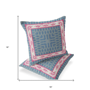 Homeroots Set Of Two 16" X 16" Blue And Pink Blown Seam Geometric Indoor Outdoor Throw Pillow  Polyester 535521
