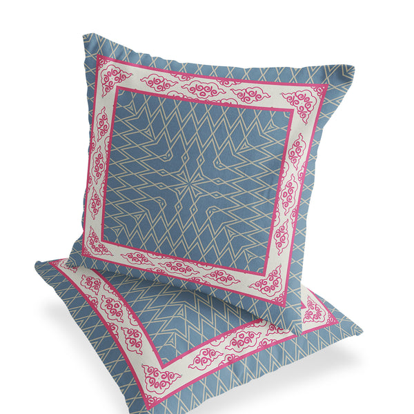Homeroots Set Of Two 16" X 16" Blue And Pink Blown Seam Geometric Indoor Outdoor Throw Pillow  Polyester 535521