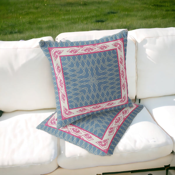 Homeroots Set Of Two 16" X 16" Blue And Pink Blown Seam Geometric Indoor Outdoor Throw Pillow  Polyester 535521