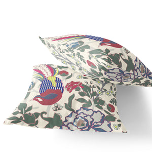 Homeroots Set Of Two 16" X 16" Red And White Peacock Blown Seam Floral Indoor Outdoor Throw Pillow  Polyester 535522