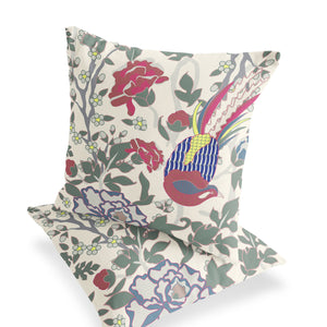 Homeroots Set Of Two 16" X 16" Red And White Peacock Blown Seam Floral Indoor Outdoor Throw Pillow  Polyester 535522