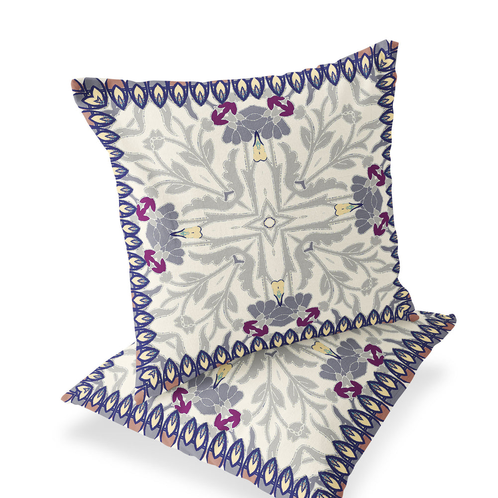 Homeroots Set Of Two 16" X 16" Gray And Purple Blown Seam Floral Indoor Outdoor Throw Pillow  Polyester 535524