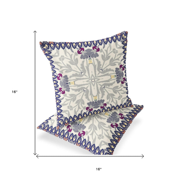 Homeroots Set Of Two 16" X 16" Gray And Purple Blown Seam Floral Indoor Outdoor Throw Pillow  Polyester 535524