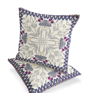 Homeroots Set Of Two 16" X 16" Gray And Purple Blown Seam Floral Indoor Outdoor Throw Pillow  Polyester 535524