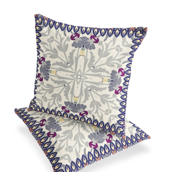 Homeroots Set Of Two 16" X 16" Gray And Purple Blown Seam Floral Indoor Outdoor Throw Pillow  Polyester 535524
