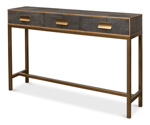 Sarreid Gideon Shagreen Console Table In Antique Grey With Gold Trim & Brass Knobs - Elegant Home Accent Grey  53553-1