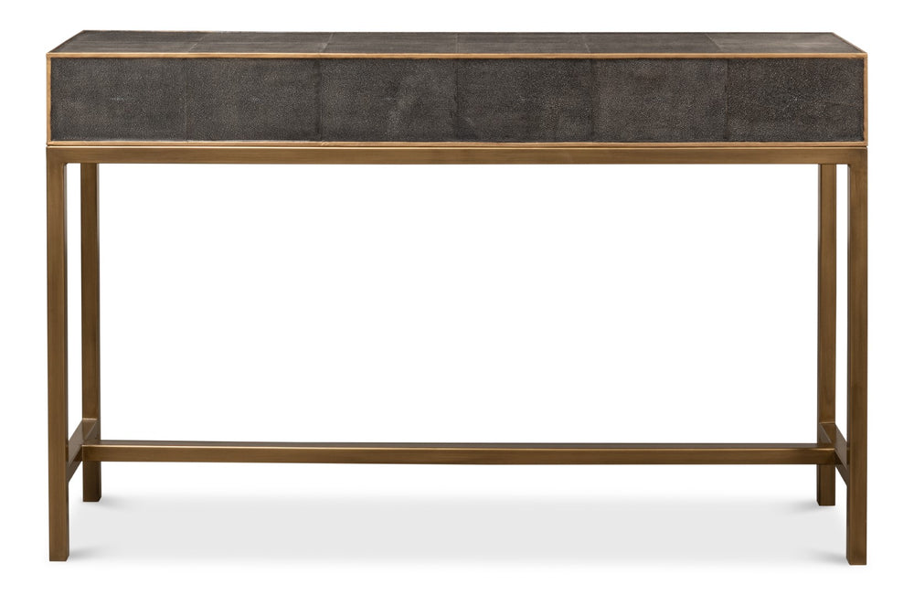 Sarreid Gideon Shagreen Console Table In Antique Grey With Gold Trim & Brass Knobs - Elegant Home Accent Grey  53553-1