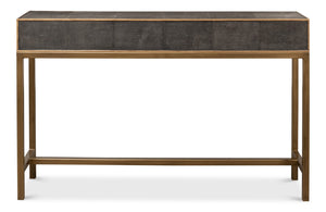 Sarreid Gideon Shagreen Console Table In Antique Grey With Gold Trim & Brass Knobs - Elegant Home Accent Grey  53553-1