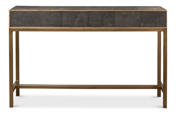 Sarreid Gideon Shagreen Console Table In Antique Grey With Gold Trim & Brass Knobs - Elegant Home Accent Grey  53553-1