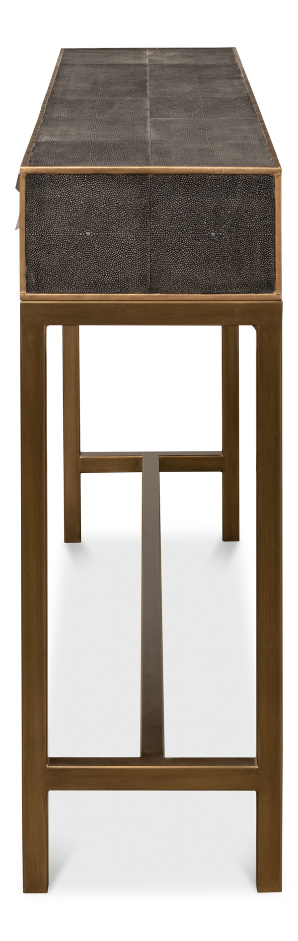 Sarreid Gideon Shagreen Console Table In Antique Grey With Gold Trim & Brass Knobs - Elegant Home Accent Grey  53553-1