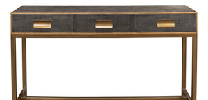 Sarreid Gideon Shagreen Console Table In Antique Grey With Gold Trim & Brass Knobs - Elegant Home Accent Grey  53553-1