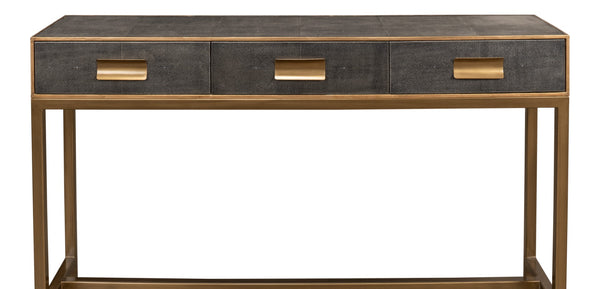 Sarreid Gideon Shagreen Console Table In Antique Grey With Gold Trim & Brass Knobs - Elegant Home Accent Grey  53553-1